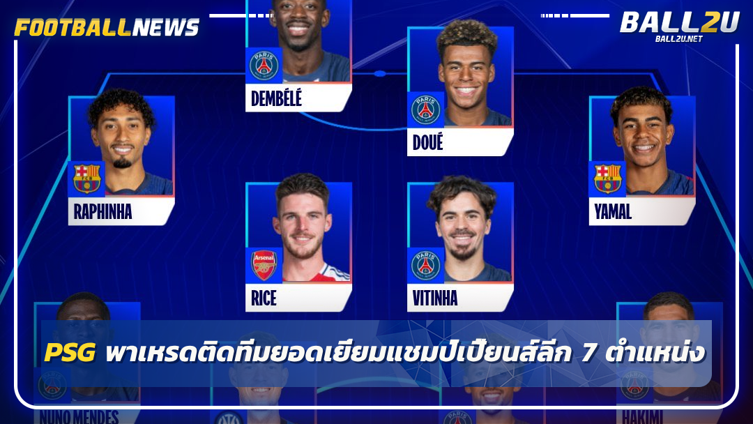 PSG พาเหรดติดทีมยอดเยี่ยมแชมป์เปี้ยนส์ลีก 7 ตำแหน่ง